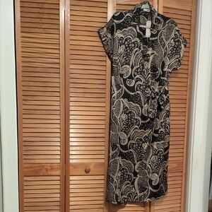 Mango Black and Gold Wrap Floral Midi Dress